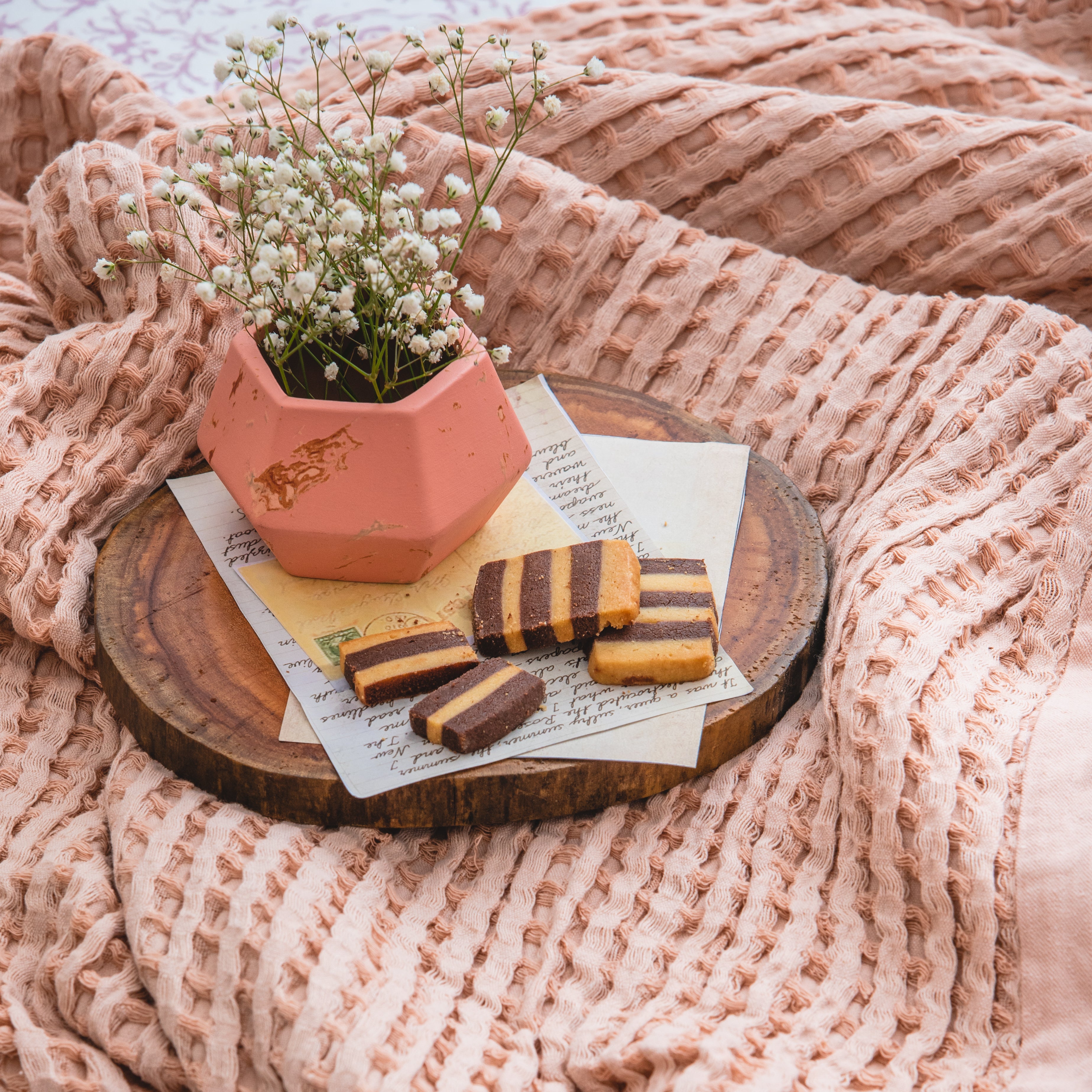 Peach Parfait Waffle Weave Blanket - RAZAEE