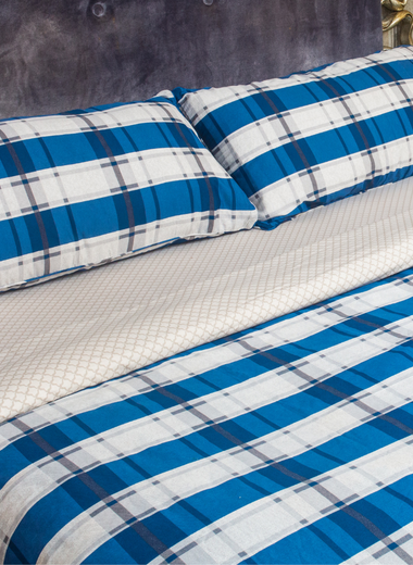 Blue Gingham Cotton Percale Duvet Cover Set - RAZAEE