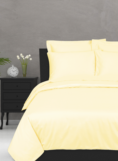 Pastel Lemon Sateen Duvet Cover & Fitted Sheet Set - RAZAEE