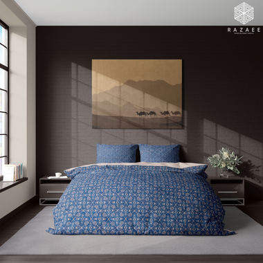 Royal Blue and Coffee Pure Cotton Percale Duvet Cover Set - RAZAEE