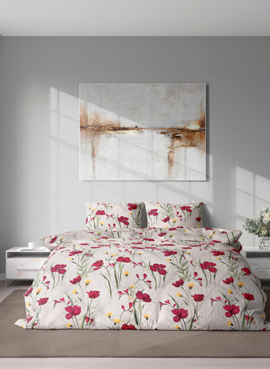 Crimson Serenity Pure Cotton Percale Duvet Cover Set - RAZAEE