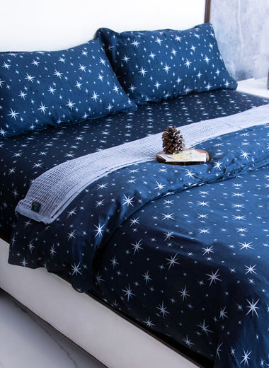Midnight Stardust Pure Cotton Percale Duvet Cover Set - RAZAEE